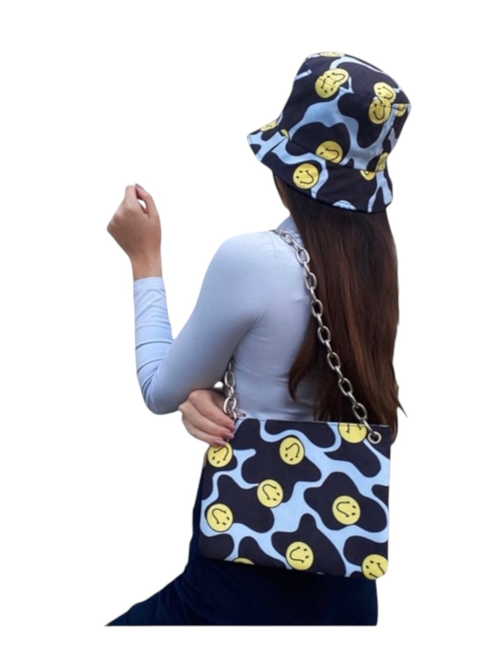 VHTF: new Valfre ☻︎ Serotonin Smiley Face Bag ☻︎ Chain Strap ☻︎ Black Faux Suede - Picture 2 of 16